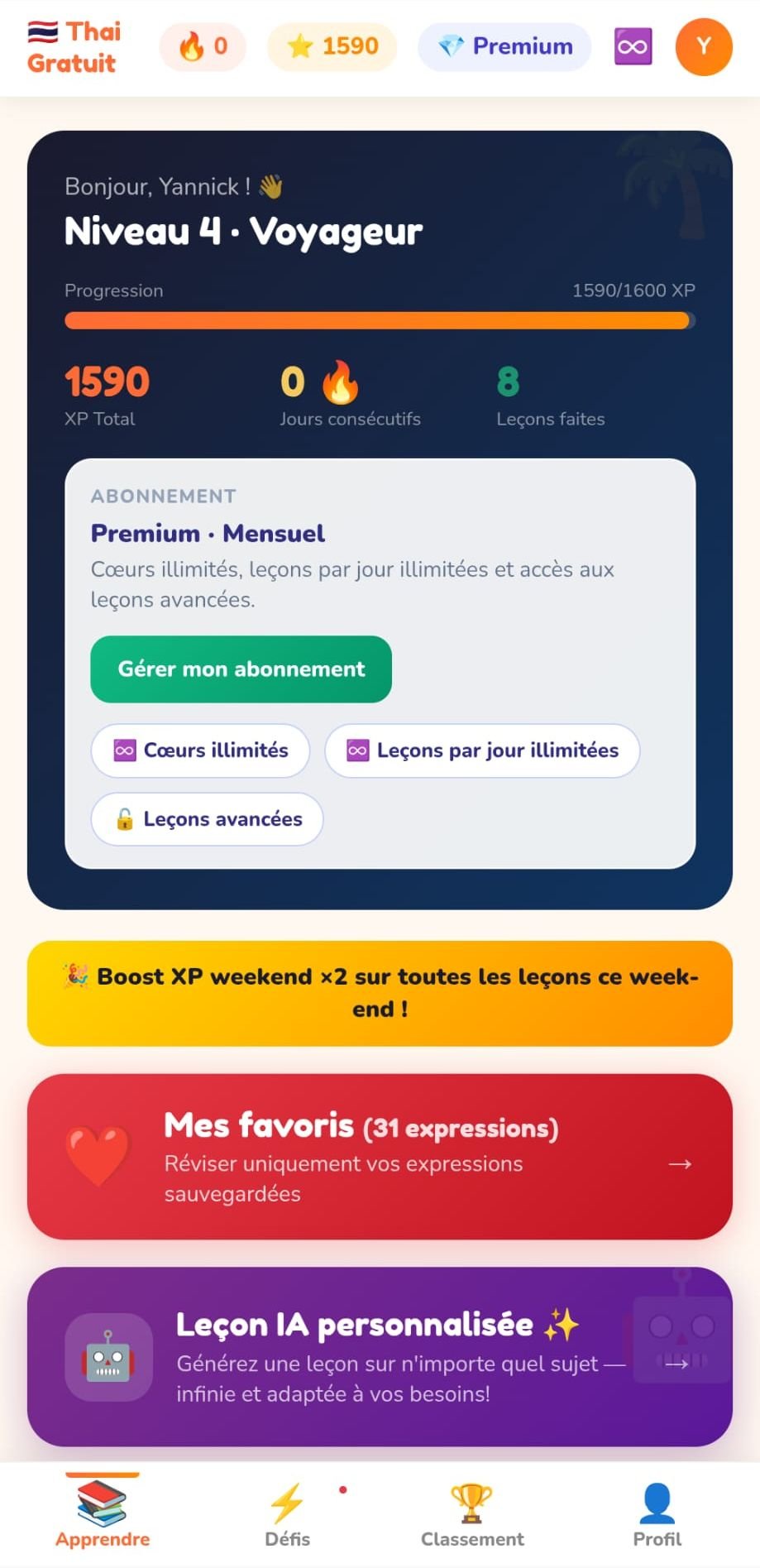 Écran d'accueil Thai Gratuit avec leçons quotidiennes